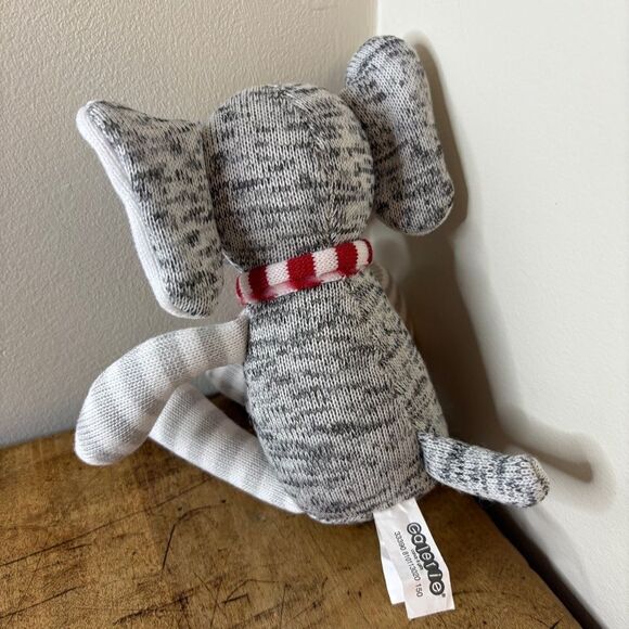 Gray & White Striped Sock Elephant Plush Toy Red White Scarf 9" Good Used Condit - Picture 3 of 6